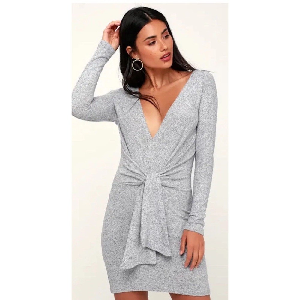 NWT Free People Ginger Heathered Navy Blue Tie-Front Sweater Dress‎ Women's M